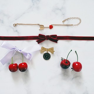 Cherry Brandy 櫻桃髮夾酒紅色系蝴蝶結項圈 絕版現貨