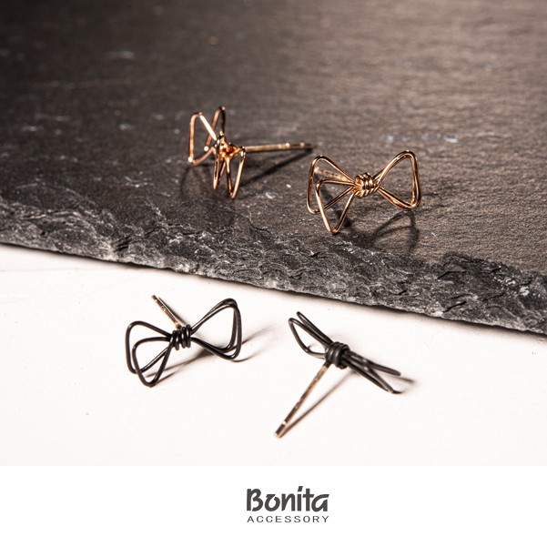 Bonita 【925銀針】雙蝴蝶結銀針耳環-- 700-9185