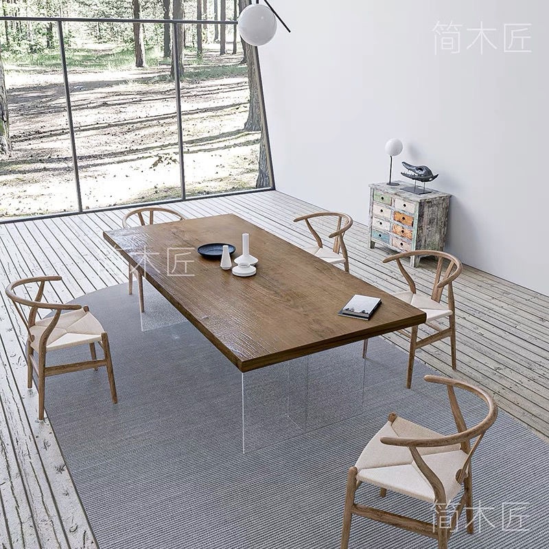 【免運】簡約現代茶幾實木茶幾實木家具意式亞克力實木餐桌創意極簡懸空桌設計原木工作台大板長方形輕奢