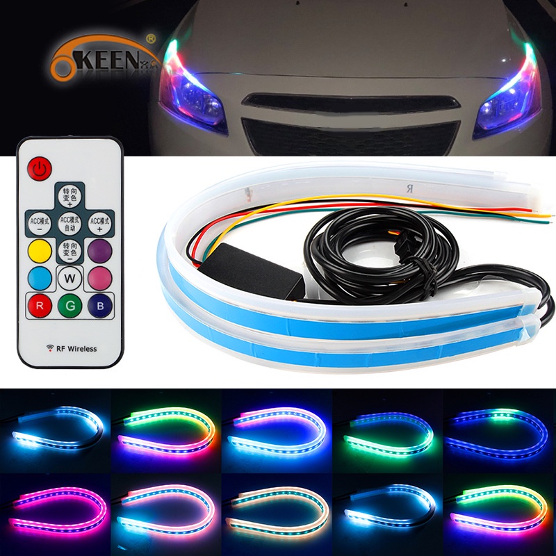 OKEEN熱銷汽車裝飾燈通用LED淚眼燈幻彩RGB超薄導光條 流光日行燈