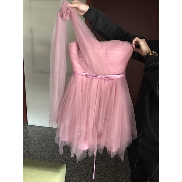 粉色裸紗伴娘服短款顯瘦小禮服晚禮服