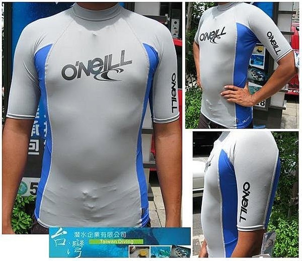 台灣潛水~Oneill SKINS CREW《灰藍》短袖潛水衝浪防曬防磨衣~XS