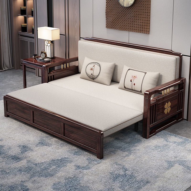 新中式紫金檀木實木沙發床多功能可折疊兩用小戶型客廳臥室伸縮床gbap3dvum3