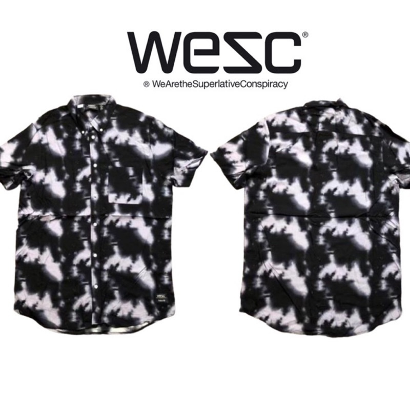 WESC SHIRT 衝浪潮流 短袖襯衫 黑白 渲染 速乾 男款 寬鬆 滑板