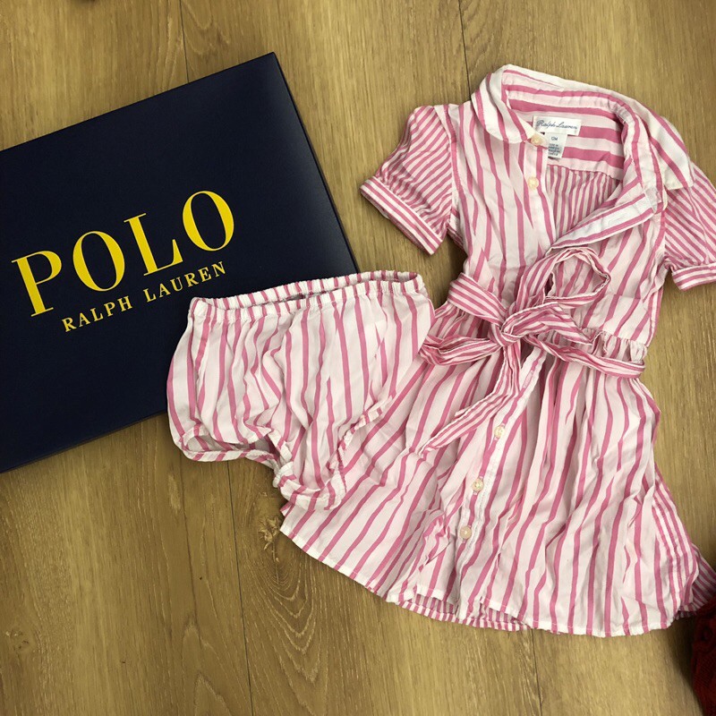 polo Ralph Lauren 女童洋裝 女寶 條紋 RL 裙子 彌月禮