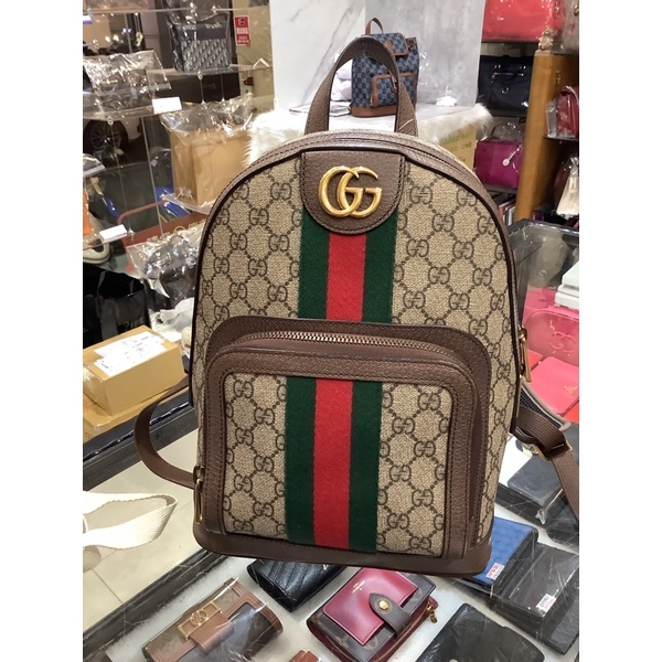 二手旗艦 Gucci 咖pvc綠紅綠 後背包