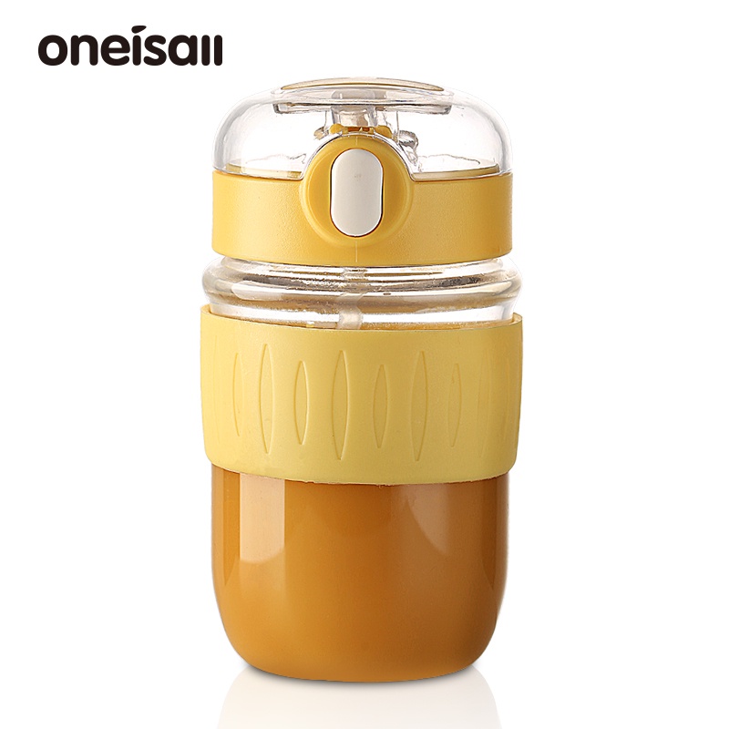 Oneisall 耐熱玻璃咖啡杯帶吸管旅行杯簡單便攜,適合辦公室戶外旅行 420ML