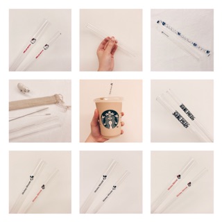 🥤五件組💝 斜口玻璃吸管+文青收納袋（環保吸管.透明吸管.卡通造型.可愛.少女）.交換禮物.聖誕禮物