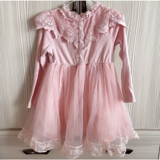 女童長袖棉質連身洋裝童裝120CM 粉紅蕾絲蓬蓬裙四層裙二手保存良好
