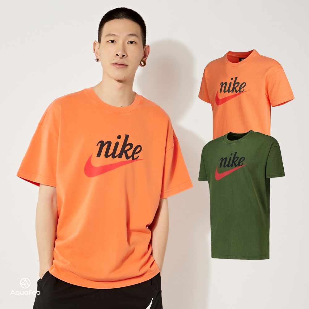 Nike AS NSW HE SS KNIT TOP WASH 男 軍綠橘 復古 刷舊 休閒 短袖 DA0034-337