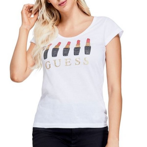 GUESS 短袖T恤 女裝 口紅圖案 T恤 短袖 短T-Shirt 圓領上衣 GS95107 白色(現貨)
