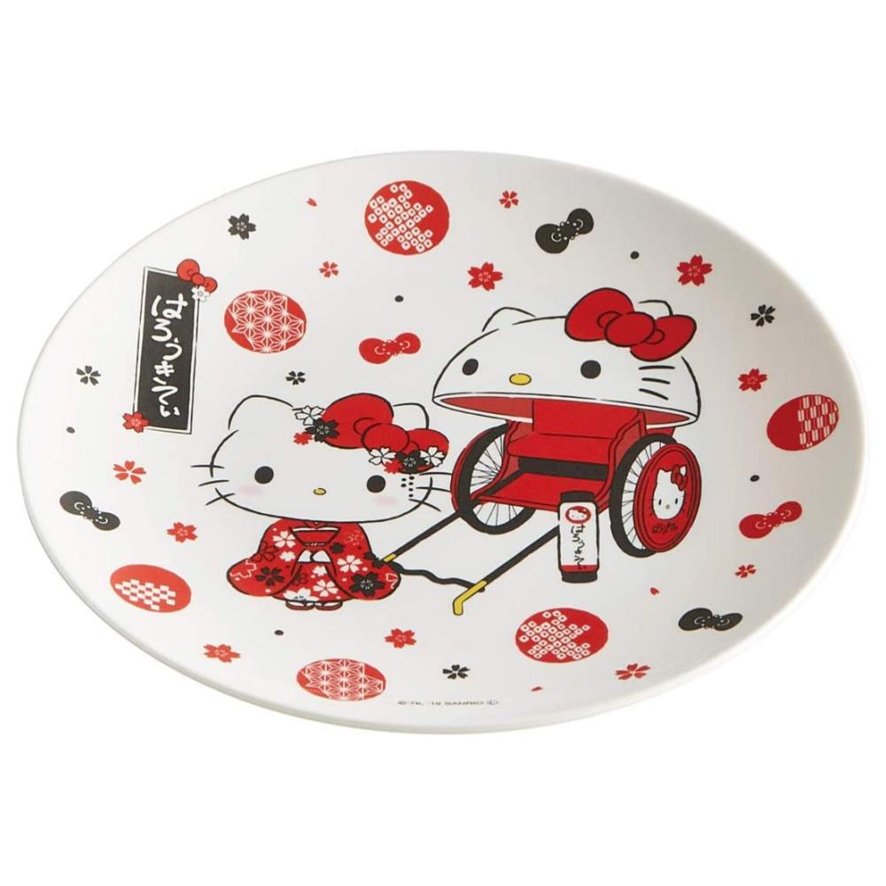 Hello Kitty KT 美耐皿盤 圓盤 淺盤 點心盤 塑膠盤 紅白 人力車 水果盤 菜盤 點心盤 沙拉盤 咖哩盤