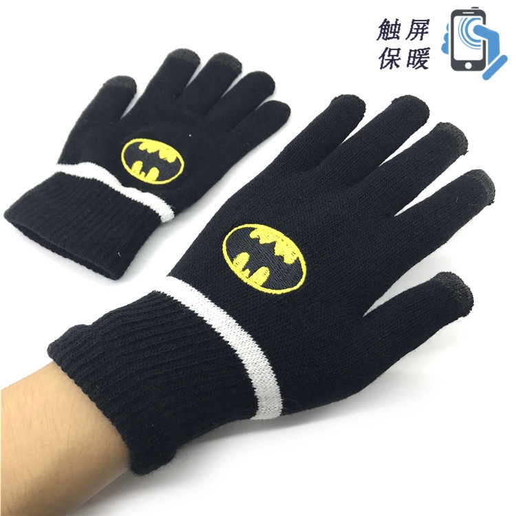成人兒童冬季全指可觸屏蝙蝠俠手套復仇者聯盟純棉超人標誌保暖閃電俠手套