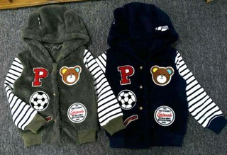 【MONKEY BABY 】可愛羊羔絨連帽前釦式保暖外套2色