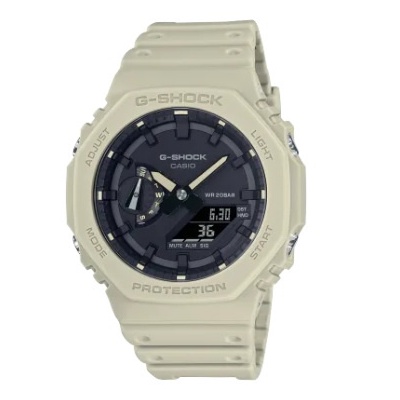 【CASIO 卡西歐】G-SHOCK 八角農家橡樹雙顯手錶 米 GA-2100-5ADR