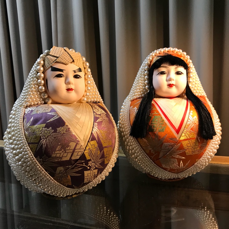 已讓藏）早期日本人形娃娃不倒翁擺飾 民藝老件收藏 結婚生子賀禮 姫だるま 錦だるま