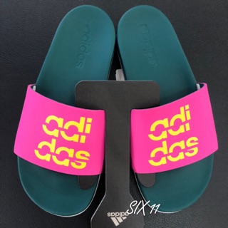 @SIX@ADIDAS ADILETTE COMFOR 藍綠 桃紅 字母 運動拖鞋 軟底 女鞋 B42209