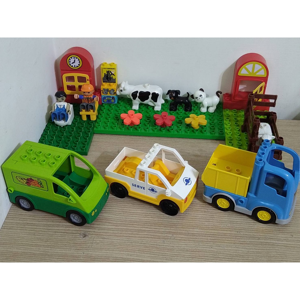 二手良品 大顆粒積木玩具零件、底板、吉普車、砂石車、蔬果運輸車、窗戶、椅子與DUPLO樂高LEGO得寶相容遊戲零件
