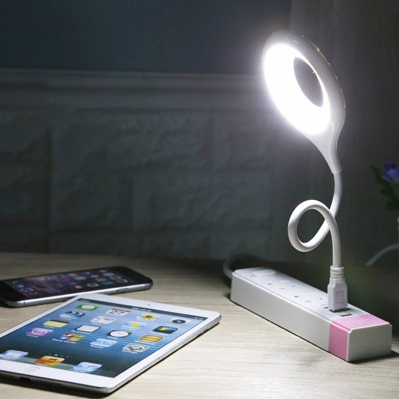 可調柔性鵝頸 LED 檯燈 / 便攜式 USB 供電節能護眼環形燈 / 辦公室和家用閱讀燈