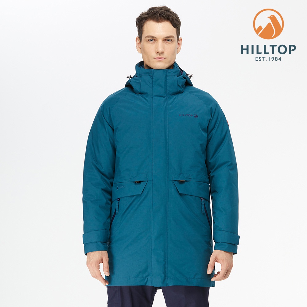 【Hilltop山頂鳥】男款GORE-TEX防水透氣二合一羽絨長大衣F21M58藍