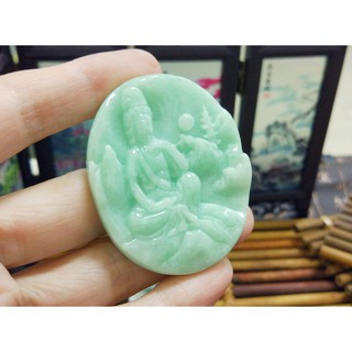 【禾賢行】天然翡翠.緬甸玉.豆綠滿色-水月觀音.手工精雕墬子.項鍊.玉珮.ZGR8L032757