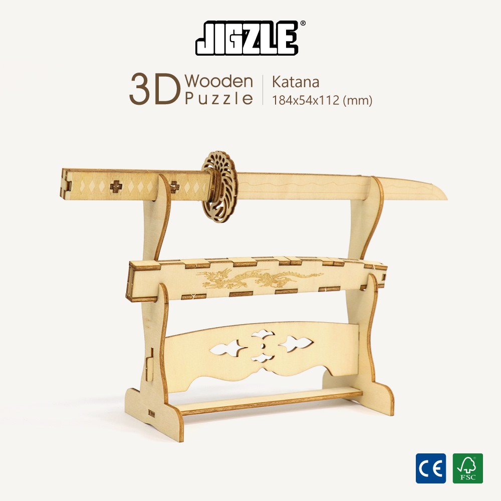 JC創意🍀 JIGZLE 日本 武士刀 3D立體木拼圖  聖誕節禮物 交換禮物 禮物 玩具 益智玩具
