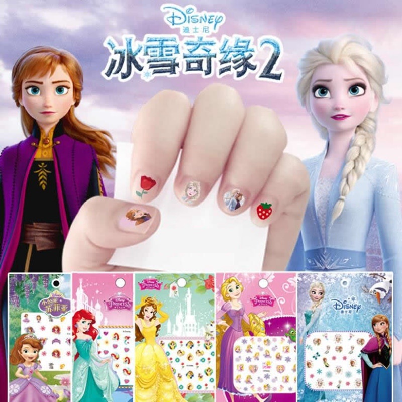 迪士尼卡通冰雪奇緣艾莎安娜公主白雪公主化妝指甲貼米妮米奇美人魚縫線貼紙玩具