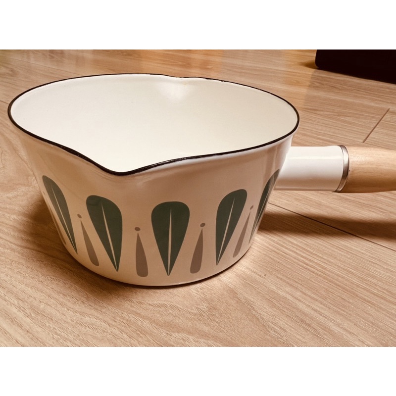 二手 日式樹葉單柄琺瑯奶鍋加厚寶寶輔食鍋家用牛奶鍋小湯鍋 1L