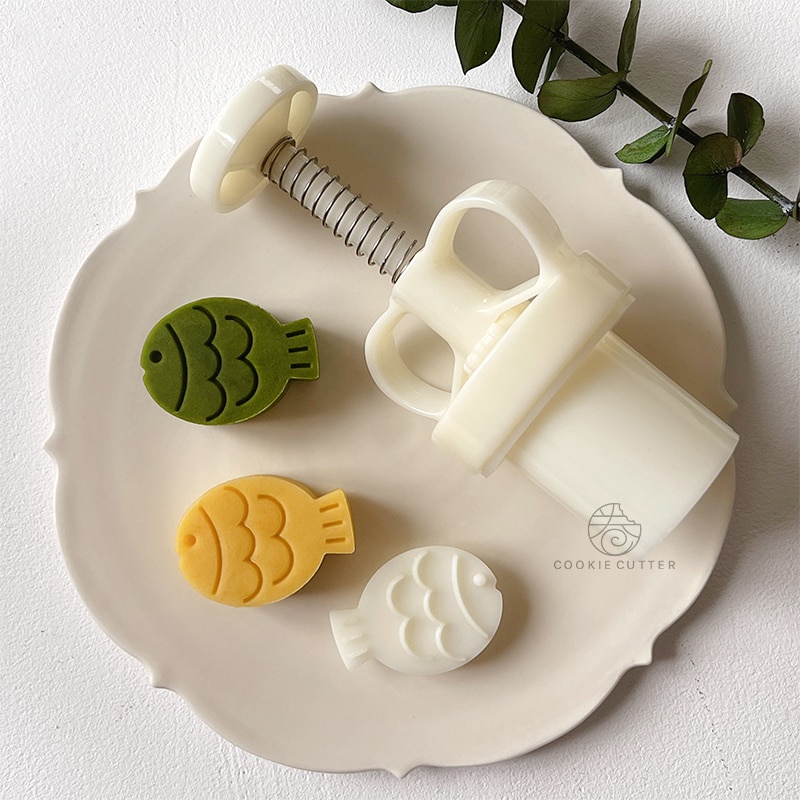 20-30g 可愛魚紋月餅模具 3D 家用 DIY 可重複使用的綠豆蛋糕日本炸菜糕點烘焙模具 ABS 塑料