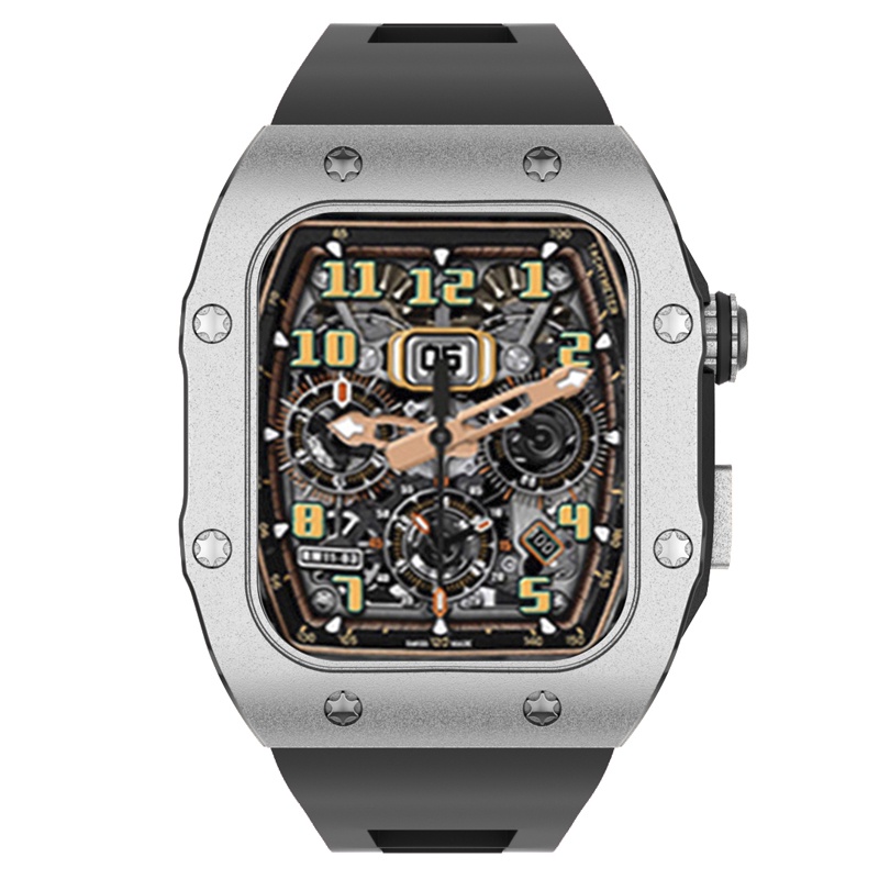 適用於Apple Watch 8 7 6 5 45Mm 44Mm通用 DIY高級品質改裝套件金屬錶殼+矽膠錶帶
