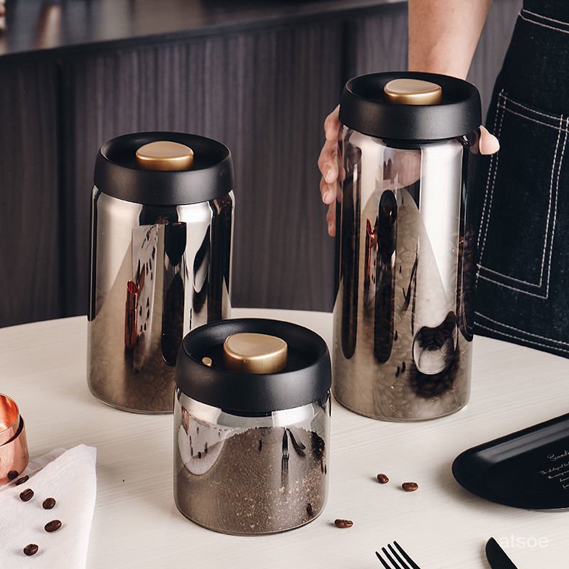 〔精品推薦〕咖啡豆保存密封罐 玻璃瓶 咖啡粉儲存罐 保鮮食品級儲物收納盒 真空收納瓶