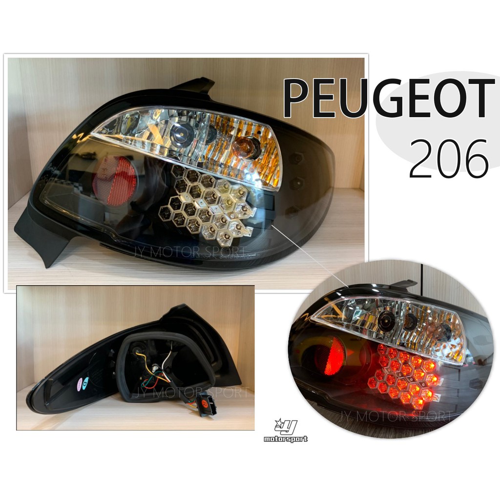 小傑車燈精品--全新 高亮度 原廠 御用品 PEUGEOT 206 LED 紅白 晶鑽 黑底 尾燈