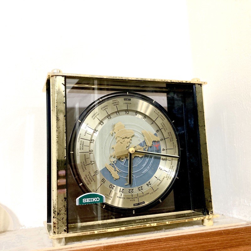 seiko 精工 世界時間 國家 地球 座鐘 擺飾 裝飾品 鐘 金色 古物 早期 老物 文藝 文青 古著 時鐘 鬧鐘