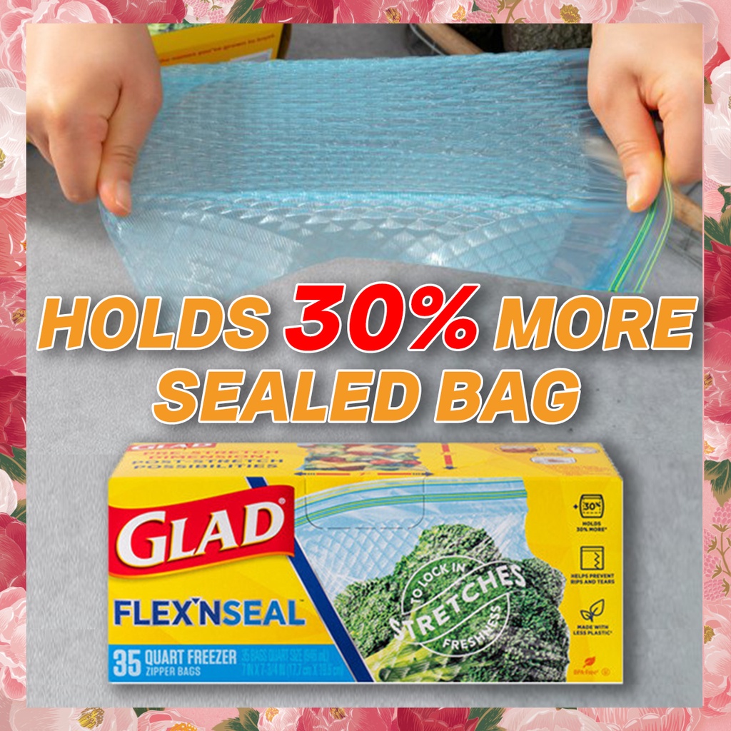 [GLAD] Flex n seal 冷冻拉链袋 / 持有30%的密封袋 / 食品储存