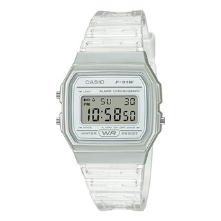 CASIO 復古造型半透明果凍材質系列數位錶/學生錶-雪白 F-91WS-7