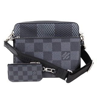 LV N50017 TRIO棋盤格LOGO Damier Graphite帆布男士三合一斜背郵差包(黑灰)