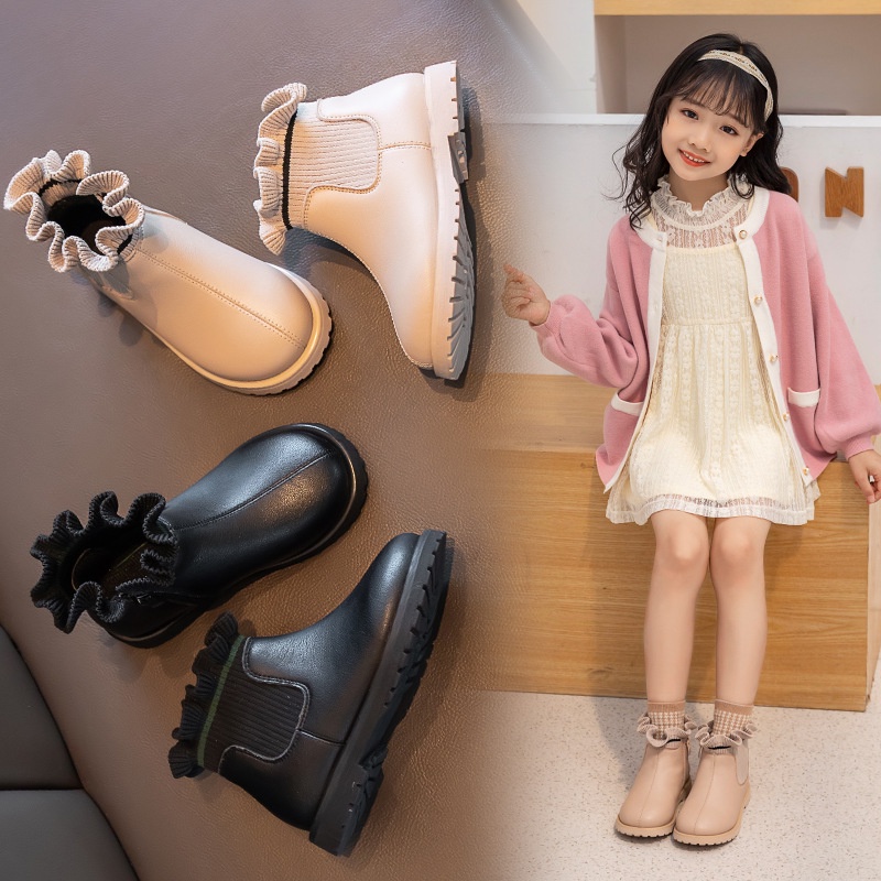 女童馬丁靴  公主針織短靴 小女孩刷毛秋冬保暖兒童靴子