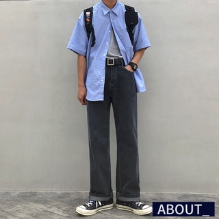 【ABOUT_歐巴】寬鬆直筒復古牛仔褲 韓 潮 牌 ins 闊腿褲 休閒長褲 夏 男