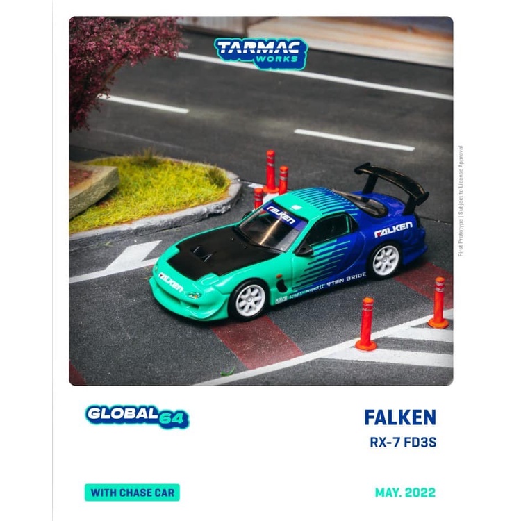 (小賈車庫) Tarmac Works 1/64 FALKEN RX-7 FD3S 飛隼 輪胎 紙盒透明窗包裝