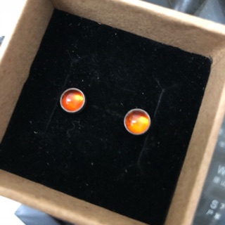 925純銀圓形波羅的海天然琥珀 耳針 耳環