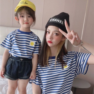 純棉 親子裝短袖 親子裝大學t 母女裝 母子裝 一家三口 男童 女童上衣 條紋上衣 全家福親子裝 全家服 親子裝夏天