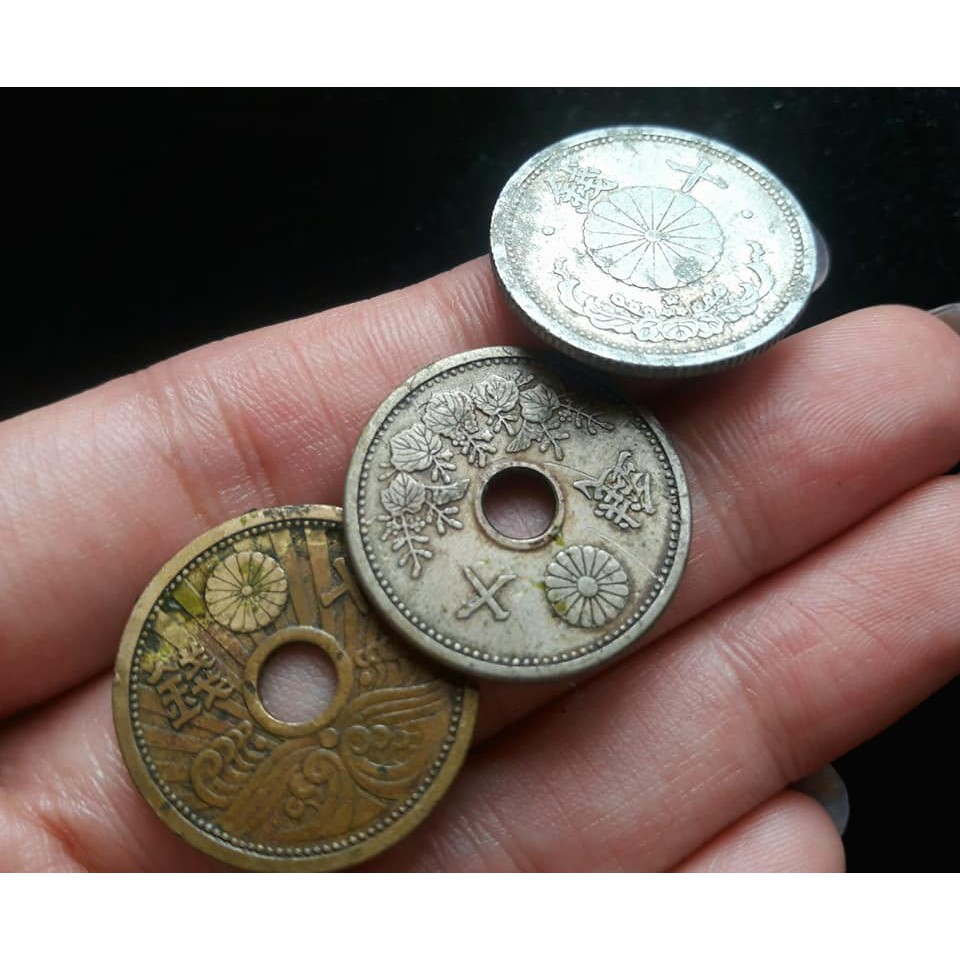 日本昭和十五 十六 大正十四年 十錢銅幣共3枚