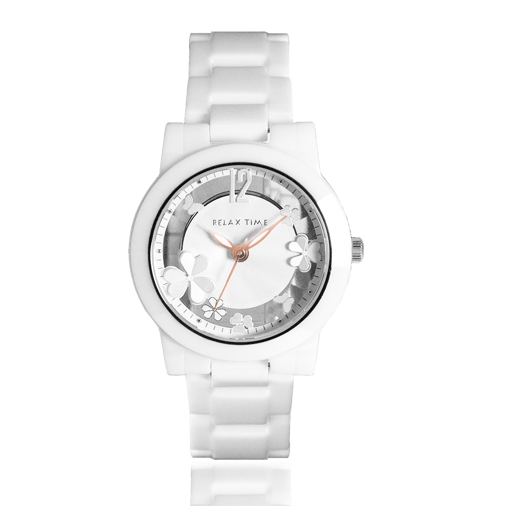 RELAX TIME 台灣設計品牌手錶 - Garden系列 鏤空陶瓷腕錶 / 白x銀 RT-80-1