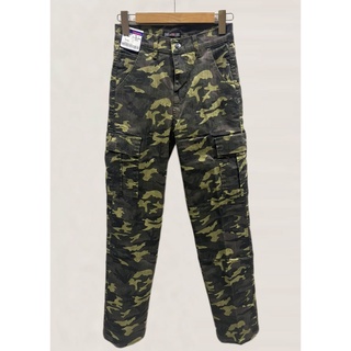 WHALE JEANS 男款伸縮側袋中腰中直迷彩深綠牛仔褲-J32061