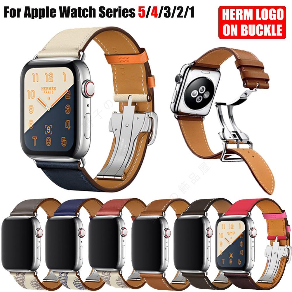 【蘋果手錶愛馬仕單圈蝴蝶釦皮革真皮錶帶】Iwatch 替換運動錶帶44/42MM Apple Watch錶帶 折 野子