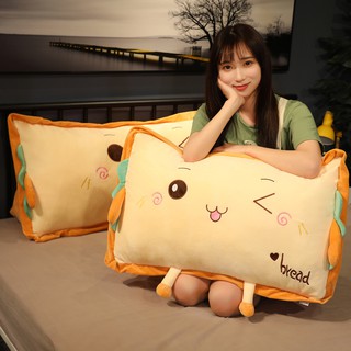 FAT CAT 日韓系精品☆卡通表情麵包多功能三角枕吐司沙發靠墊床頭靠枕汽車腰枕家居睡覺大抱枕可拆洗☆批價 $550