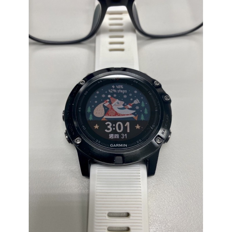 「二手」九成五新 年前超低特價 Garmin fenix 5X （藍寶鏡面）精準三鐵GPS錶、附黑白表帶各1條及原廠盒。