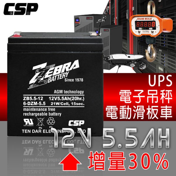 【電池達人】超強勁 ZB5.5-12 12V5.5Ah ZEBRA 蓄電池 HR1221W HR1223W 12V5AH