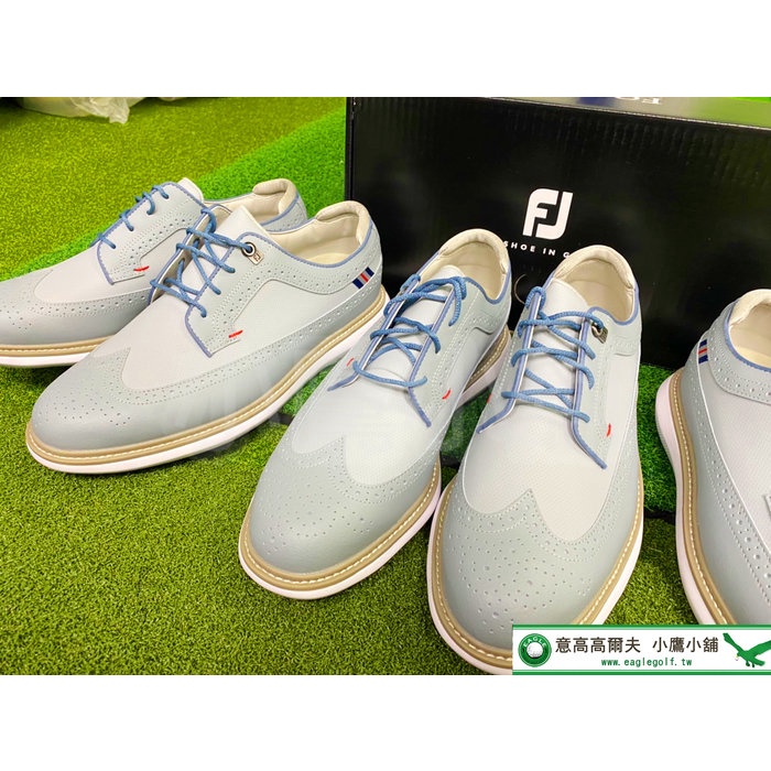 [小鷹小舖] FootJoy FJ 57912Z 男仕US9 高爾夫球鞋 有釘 FitBed鞋墊 腳下支撐緩衝 灰藍色
