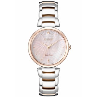 CITIZEN 星辰 (EM0854-89Y) L系列 粉紅蝶貝優雅光動能女錶-雙色版 31mm